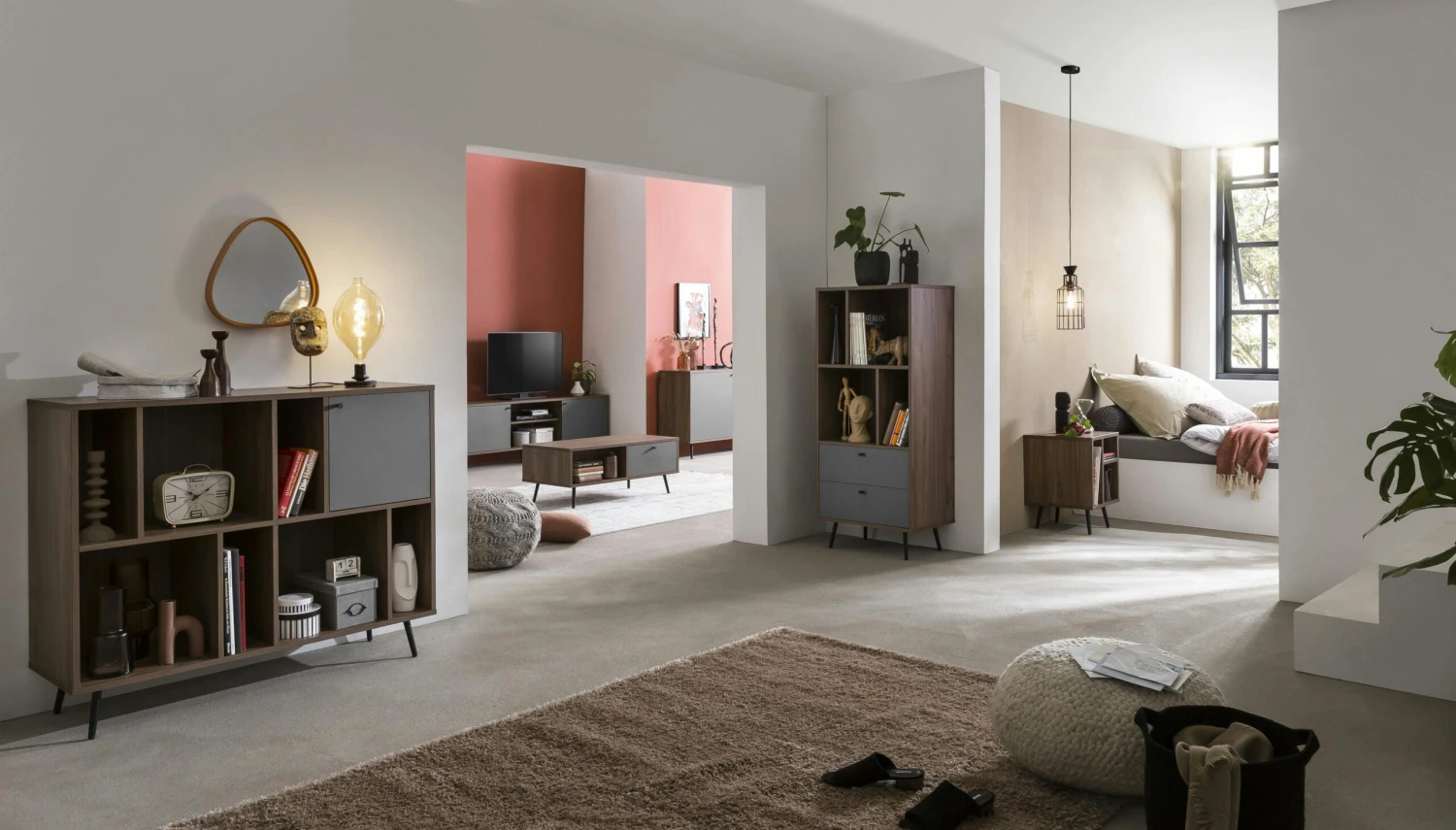 SalesFever Sideboard Mit 1 Tür, 3 Schubladen | MDF | Füße Metall | B 118 X T 40 X H 76 Cm | Grau-walnuss 5 SalesFever Sideboard Mit 1 Tür, 3 Schubladen | MDF | Füße Metall | B 118 X T 40 X H 76 Cm | Grau-walnuss – Bild 3