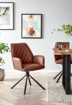 SalesFever Armlehnstuhl 2er-Set | 360 Grad Drehfunktion | Bezug Microfaser In Kunstlederoptik | Gestell Metall | B 59 X T 63 X H 89cm | Cognac–schwarz -SalesFever 7f8fa33c cebf 454a bd9a 4811daf0cbfa