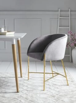 SalesFever Essgruppe 5-tlg. | 1x Tisch 160 X 90 Cm Hochglanz Weiß | 4x Armlehnstuhl Samt Grau | Gestell Metall Goldfarben -SalesFever 80531104 ebdd 4750 a99f ab40bb702f38