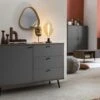 SalesFever Sideboard Mit 1 Tür, 3 Schubladen | MDF | Füße Metall | B 118 X T 40 X H 76 Cm | Grau-walnuss