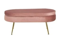 SalesFever Sitzpouf | Oval | Bezug Samt-Stoff Rose | Gestell Metall Goldfarben | B 99 X T 44 X H 40 Cm