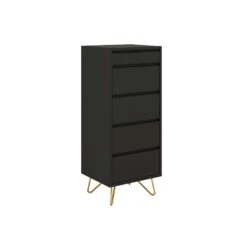 SalesFever Kommode Hoch | 4 Schubladen Und 1 Fach | Inkl. Spiegel | Beine Metall Mit Messinglegierung | B 45 X T 40 X H 110 Cm | Grau