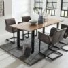 SalesFever Essgruppe 5-tlg. | Tischplatte Baumkante Akazie + Gestell Metall | 4x Freischwinger Kunstleder + Metall | Cognac – Schwarz – Dunkelbraun