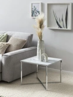 SalesFever Beistelltisch Quadratisch | Glasplatte Foliert In Marmor-Optik | Gestell Metall | B 50 X T 50 X H 42 Cm | Weiß-chrom -SalesFever 8721ed11 35b9 4581 bc5d 368d6f16042b