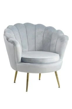 SalesFever Muschel-Sessel | Bezug Samt-Stoff | Gestell Metall Goldfarben | B 76 X T 76 X H 78 Cm | Hellgrau