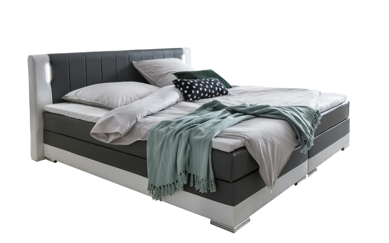 SalesFever Boxspringbett 200 X 200 Cm | LED-Beleuchtung | Bonellfederkern Matratze | 5 Cm Topper | Bezug Kunstleder |grau-weiß 8 SalesFever Boxspringbett 200 X 200 Cm | LED-Beleuchtung | Bonellfederkern Matratze | 5 Cm Topper | Bezug Kunstleder |grau-weiß – Bild 6