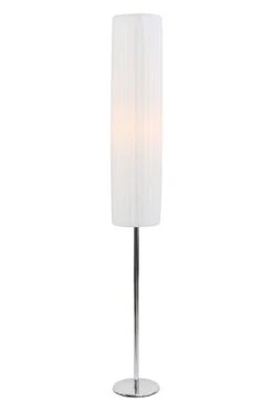 SalesFever Stehleuchte 110 Cm Rund | Plissee Latex-Lampenschirm | Gestell Edelstahl | B 14 X T 14 X H 110 Cm | Weiß