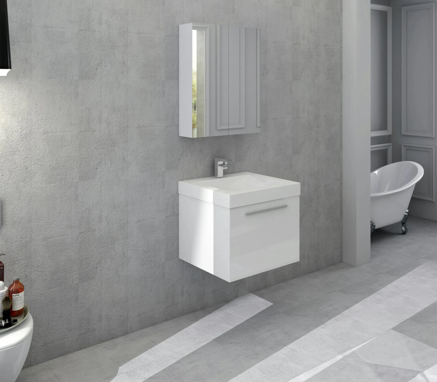 SalesFever Badezimmer Set 90 Cm | 3-tlg. Hochglanz | Inkl. Waschtisch Mit Mineralgussbecken | B 306 X T 46,5 X H 118 Cm | Weiß 7 SalesFever Badezimmer Set 90 Cm | 3-tlg. Hochglanz | Inkl. Waschtisch Mit Mineralgussbecken | B 306 X T 46,5 X H 118 Cm | Weiß – Bild 5