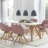 SalesFever Essgruppe 5-tlg. | 180 X 90 Cm | Tischplatte Weiß + Gestell Eiche | 4x Stuhl Textil Rosa + Beine Eiche