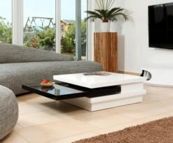 SalesFever Couchtisch 70 Cm Rund | Drehbare Tischplatte | Bezug Texturstoff | MDF-Holz | B 70 X T 70 X H 44 Cm | Hellgrau-mattschwarz -SalesFever a3022f72 f6ec 4a21 a93f cd9e93b3941b 1