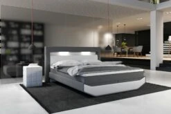 SalesFever Boxspringbett 180 X 200 Cm | LED-Beleuchtung | Bezug Stoff Und Kunstleder | Bonellfederkern Matratze | 5 Cm Visco-Topper | Grau-weiß -SalesFever a34c150d fb64 4c2c 8d12 6db9d0a74261