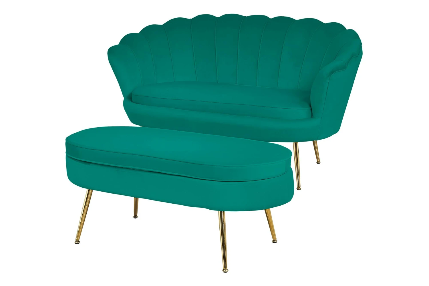 SalesFever Muschel-Sofa | Bezug Samt-Stoff | Gestell Metall Goldfarben | B 136 X T 76 X H 78 Cm | Grün 8 SalesFever Muschel-Sofa | Bezug Samt-Stoff | Gestell Metall Goldfarben | B 136 X T 76 X H 78 Cm | Grün – Bild 6