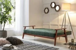 SalesFever Schlafsofa Mit Armlehnen | 3 Funktionen | Stoffbezug Samt-Optik | Gestell Holz Eukalyptus| B 190 X T 85 X H 81 Cm | Tannengrün -SalesFever a66b6be6 dbd3 4a09 a55d 226086e76caa