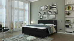 SalesFever Boxspringbett Mit LED-Beleuchtung | 180 X 200 Cm | Textil-Bezug Grau | Inkl. Bonellfederkern-Matratze Und Topper | B 180 X T 208 X H 110 Cm -SalesFever ac007b38 c9c1 4666 9bad ad22d1ca5fa5