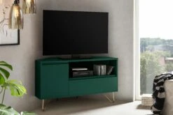 SalesFever Eck TV-Lowboard Aus MDF | Mit Tür, Klappfach Und Offenem Fach | Beine Metall Mit Messinglegierung | B 100 X T 50 X H 58 Cm | Grün -SalesFever ac563ad8 606a 4a85 9403 5da05ebd696f