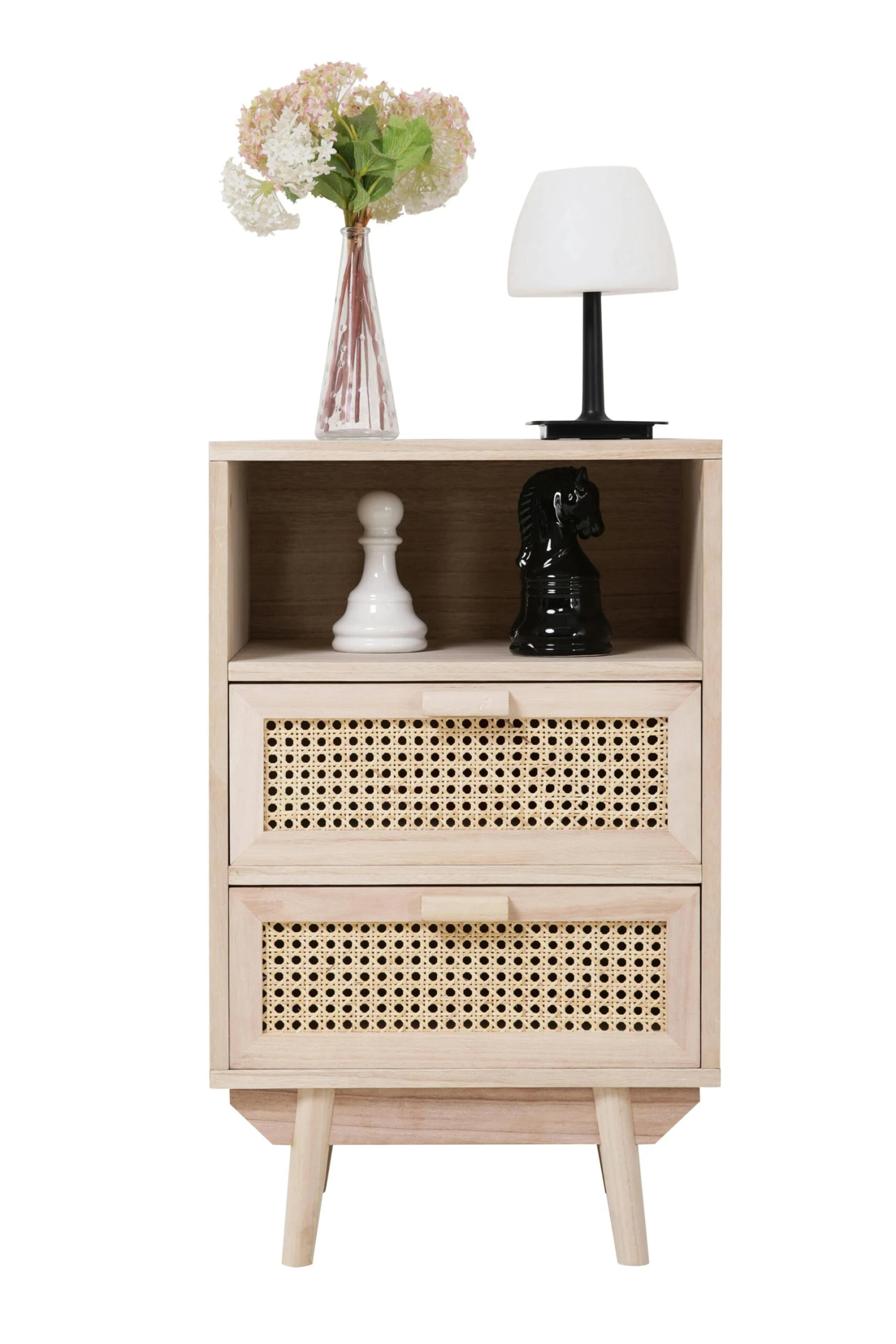 SalesFever Kommode Mit Rattan Front | 2 Schubladen Und 1 Offenes Fach | Korpus MDF | Beine Paulownie Holz | B 42 X T 36 X H 68 Cm | Natur 9 SalesFever Kommode Mit Rattan Front | 2 Schubladen Und 1 Offenes Fach | Korpus MDF | Beine Paulownie Holz | B 42 X T 36 X H 68 Cm | Natur – Bild 7