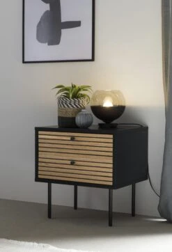 SalesFever Nacht-Kommode | 2 Schubladen | MDF Eiche Echtholzfurnier | Gestell Metall | B 50 X T 40 X H 50 Cm | Schwarz-eiche -SalesFever ae13b610 3929 4c79 b423 2c4198d01fdd