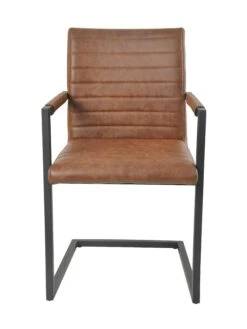 SalesFever Essgruppe 5-tlg. | 160 X 85 Cm | 1x Baumkante-Esstisch Akazie + Metall | 4x Stuhl Kunstleder + Metall | Cognac – Schwarz – Hellbraun -SalesFever b1caf0cd 28f6 45e1 8354 9ea372d1cf65