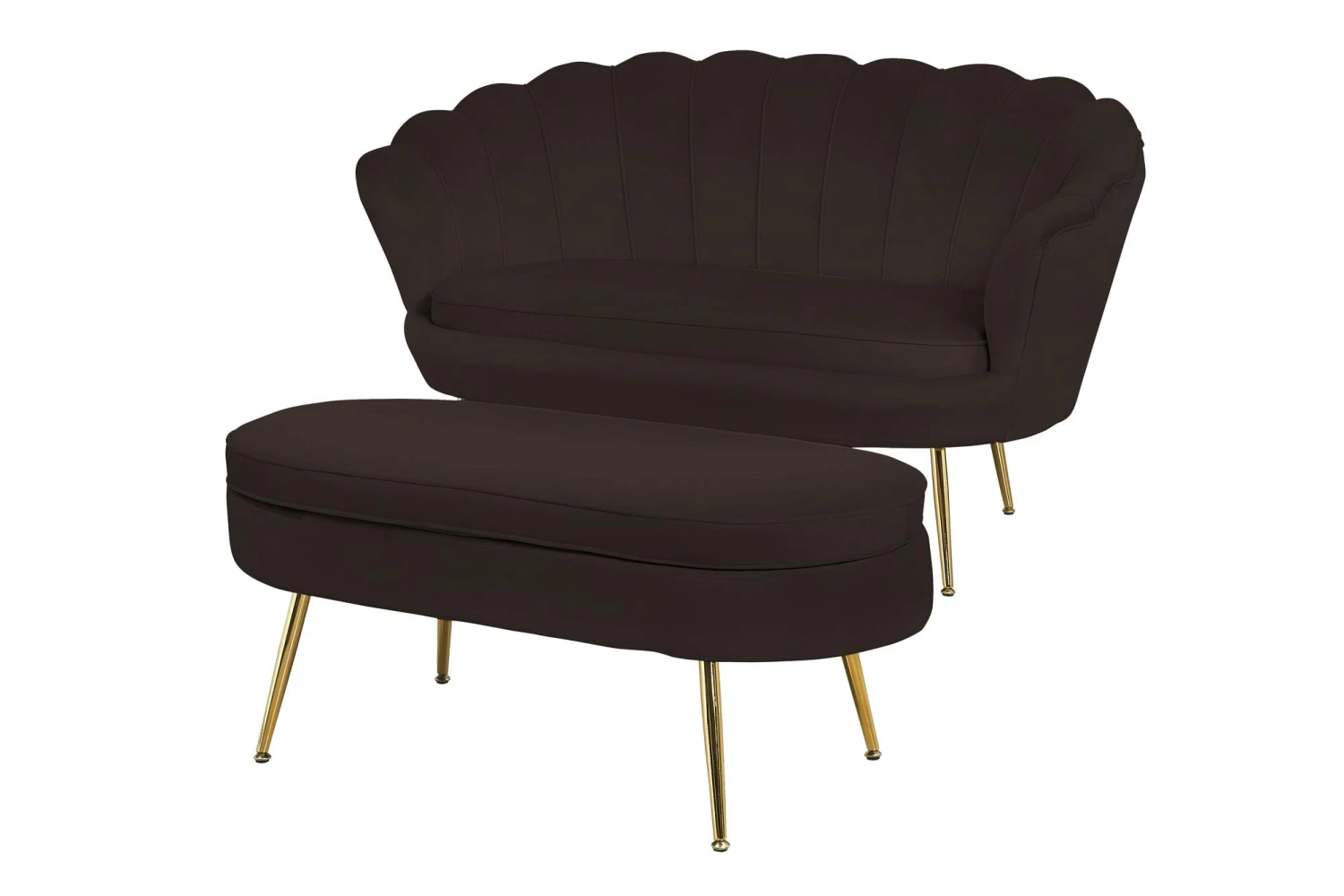 SalesFever Muschel-Sofa | Bezug Samt-Stoff | Gestell Metall Goldfarben | B 136 X T 76 X H 78 Cm | Schwarz 9 SalesFever Muschel-Sofa | Bezug Samt-Stoff | Gestell Metall Goldfarben | B 136 X T 76 X H 78 Cm | Schwarz – Bild 7