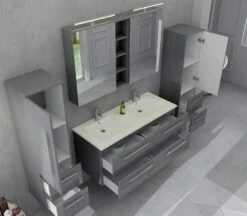 SalesFever Badezimmer Set 120 Cm | 4-tlg. In Hochglanz | Inkl. Doppelwaschtisch Mit Becken | B 430 X T 46 X H 130 Cm | Grau -SalesFever b581459a 0164 46cf aaec a88b2c3af443