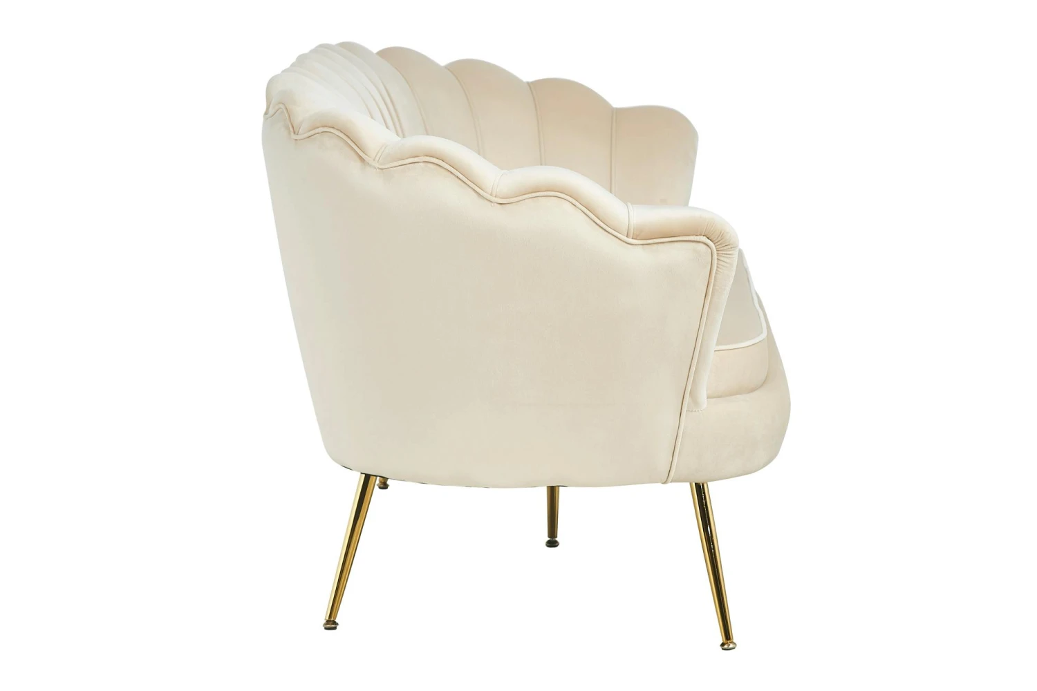 SalesFever Muschel-Sofa | 3-Sitzer | Bezug Samt-Stoff Beige | Gestell Metall Goldfarben | B 180 X T 54 X H 78 Cm 8 SalesFever Muschel-Sofa | 3-Sitzer | Bezug Samt-Stoff Beige | Gestell Metall Goldfarben | B 180 X T 54 X H 78 Cm – Bild 6