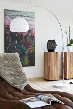 SalesFever Bogenlampe 208 Cm | Höhenverstellbar | Ø Lampenschirm 40 Cm | Echter Marmorfuß | B 155 X T 40 X H 208 Cm | Weiß