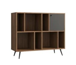 SalesFever Bücherregal Mit 7 Offenen Fächern Und 1 Tür | MDF | Füße Metall | B 118 X T 40 X H 76 Cm | Grau-walnuss -SalesFever bb13fa45 6c45 48ed 8185 bed77ee507ab