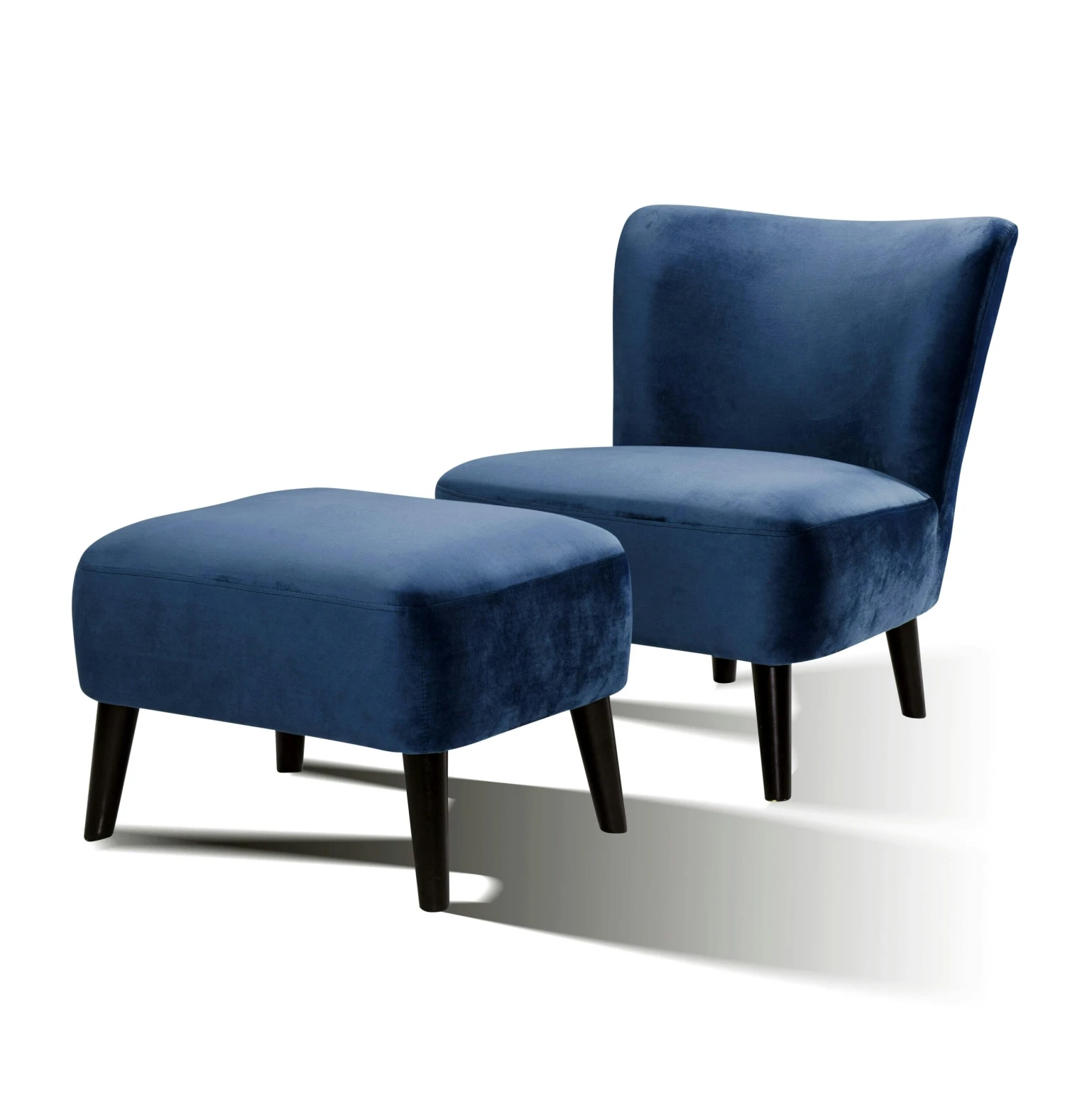 SalesFever Polstersessel Inkl. Sitzhocker | Stoffbezug In Samt | Beine Hevea Holz Schwarz | Vollpolsterung | B 138 X T 126 X H 80 Cm | Blau 8 SalesFever Polstersessel Inkl. Sitzhocker | Stoffbezug In Samt | Beine Hevea Holz Schwarz | Vollpolsterung | B 138 X T 126 X H 80 Cm | Blau – Bild 6