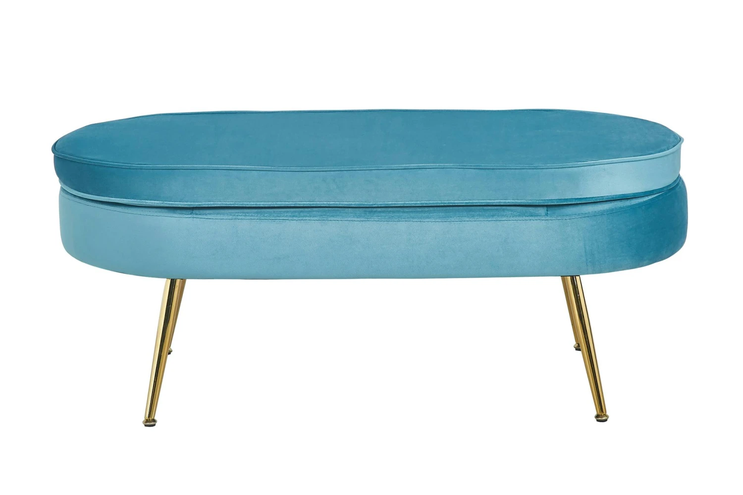 SalesFever Sitzpouf | Oval | Bezug Samt-Stoff Blau | Gestell Metall Goldfarben | B 99 X T 44 X H 40 Cm 3 SalesFever Sitzpouf | Oval | Bezug Samt-Stoff Blau | Gestell Metall Goldfarben | B 99 X T 44 X H 40 Cm