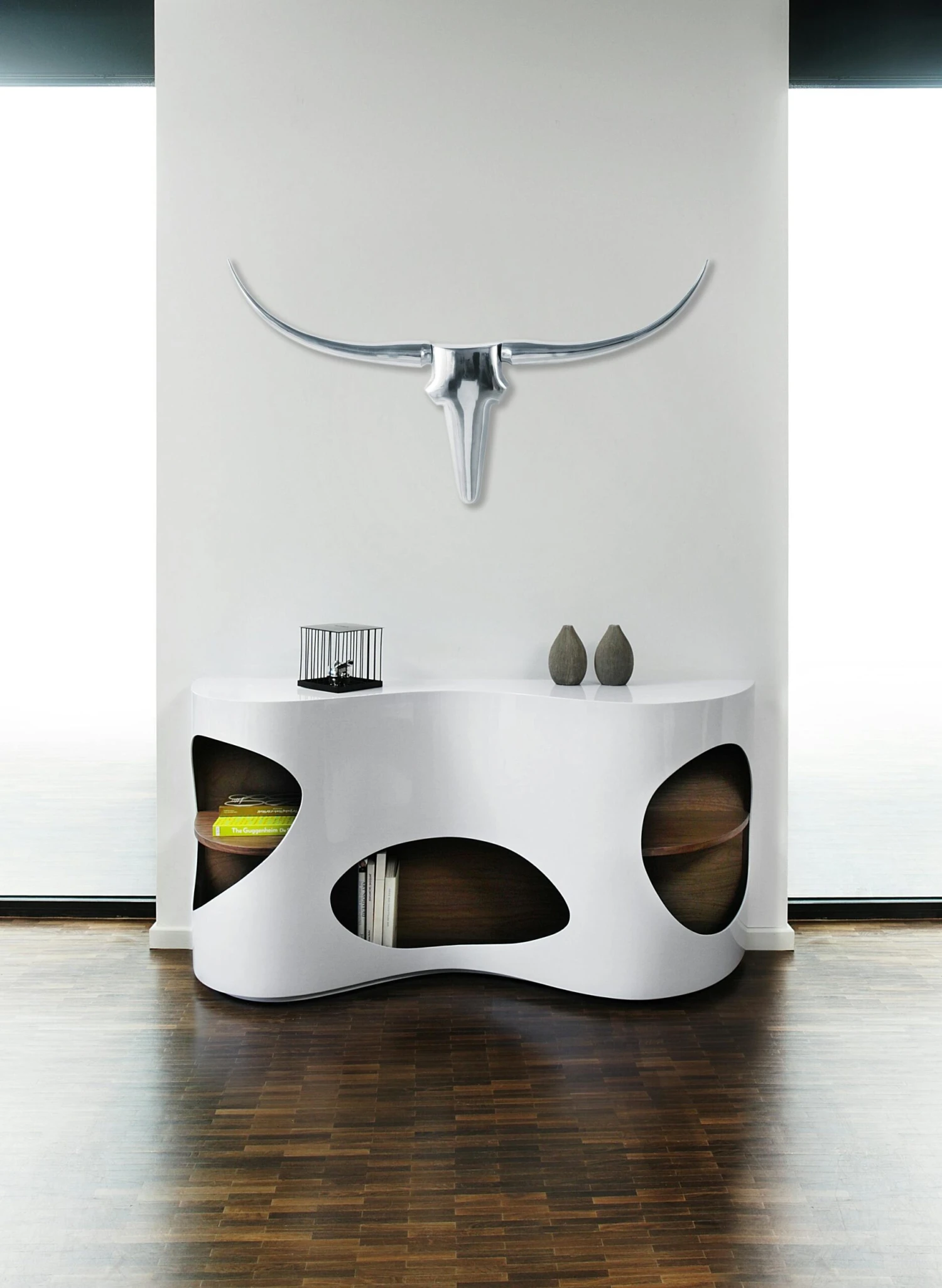 SalesFever Sideboard | MDF-Holz | B 150 X T 40 X H 75 Cm | Weiß Hochglanz – Walnuss Matt 3 SalesFever Sideboard | MDF-Holz | B 150 X T 40 X H 75 Cm | Weiß Hochglanz – Walnuss Matt