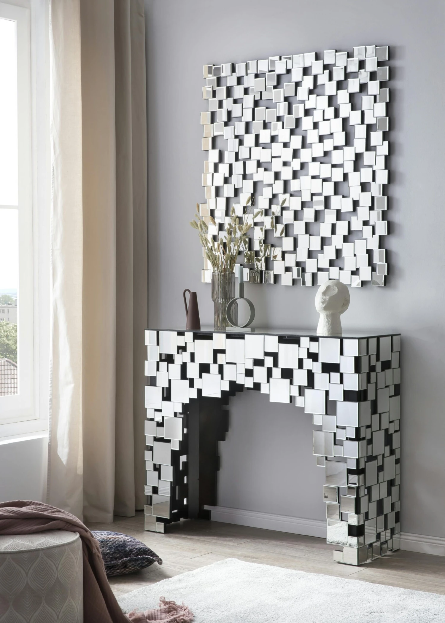 SalesFever Konsolentisch Aus MDF Mit Spiegelglas | Mosaik-Design | B 111 X T 35,5 X H 91 Cm | Verspiegelt 8 SalesFever Konsolentisch Aus MDF Mit Spiegelglas | Mosaik-Design | B 111 X T 35,5 X H 91 Cm | Verspiegelt – Bild 6