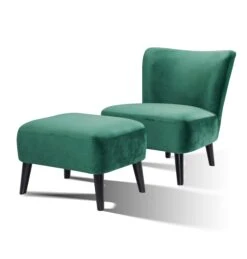 SalesFever Polstersessel Inkl. Sitzhocker | Stoffbezug In Samt | Beine Hevea Holz Schwarz | Vollpolsterung | B 138 X T 126 X H 80 Cm | Seegrün -SalesFever c7cf7691 742c 4058 9498 d2380b770f11