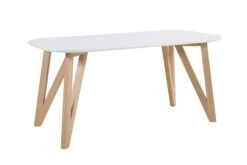 SalesFever Essgruppe 5-tlg. | 180 X 90 Cm | Tischplatte Weiß + Gestell Eiche | 4x Stuhl Textil Gelb + Beine Eiche -SalesFever c9970c97 be93 4b61 914e 5e26d2e81c48