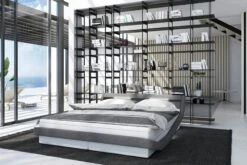 SalesFever Boxspringbett 180 X 200 Cm | LED-Beleuchtung | Bezug Stoff Und Kunstleder | Bonellfederkern Matratze | 5 Cm Visco-Topper |weiß-grau -SalesFever ca48dc3f f8db 4fb0 b367 1f8f47fc1a31 1