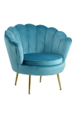 SalesFever Muschel-Sessel | Bezug Samt-Stoff | Gestell Metall Goldfarben | B 76 X T 76 X H 78 Cm | Blau