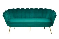 SalesFever Muschel-Sofa | 3-Sitzer | Bezug Samt-Stoff Grün | Gestell Metall Goldfarben | B 180 X T 54 X H 78 Cm