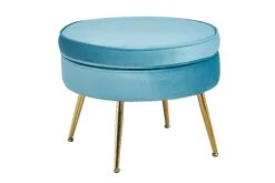 SalesFever Sitzpouf | Rund | Bezug Samt-Stoff Blau | Gestell Metall Goldfarben | B 52 X T 52 X H 41 Cm