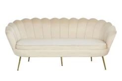 SalesFever Muschel-Sofa | 3-Sitzer | Bezug Samt-Stoff Beige | Gestell Metall Goldfarben | B 180 X T 54 X H 78 Cm