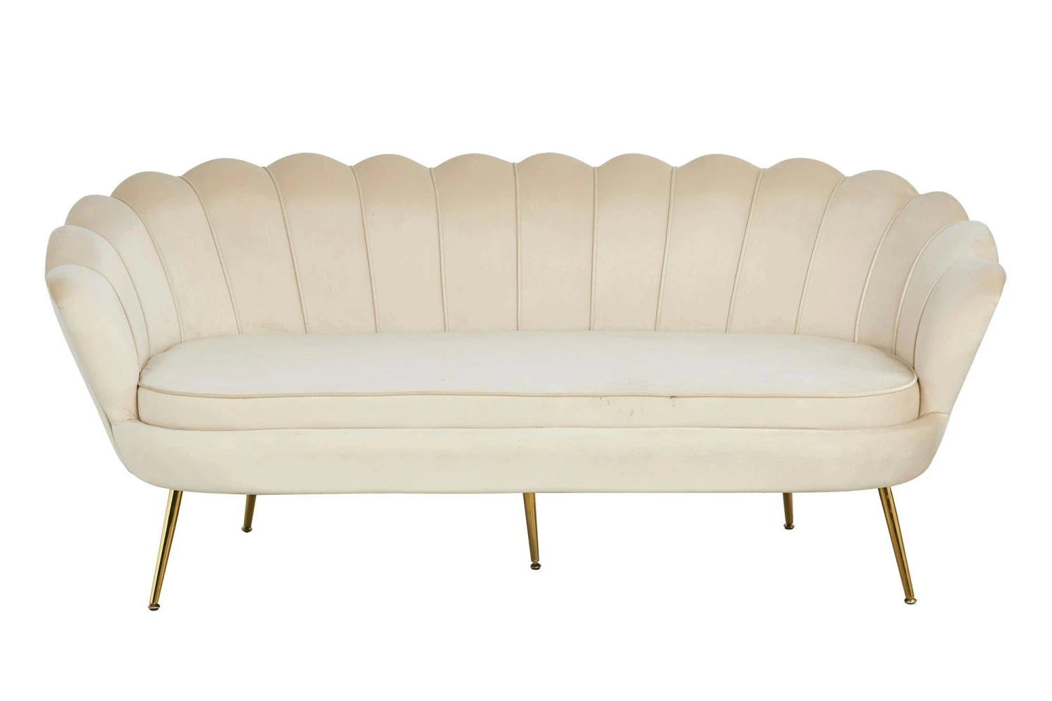 SalesFever Muschel-Sofa | 3-Sitzer | Bezug Samt-Stoff Grün | Gestell Metall Goldfarben | B 180 X T 54 X H 78 Cm 4 SalesFever Muschel-Sofa | 3-Sitzer | Bezug Samt-Stoff Grün | Gestell Metall Goldfarben | B 180 X T 54 X H 78 Cm – Bild 2