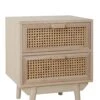 SalesFever Nacht-Kommode Mit Rattan Front | 2 Schubladen | Korpus MDF | Beine Paulownie Holz | B 42 X T 36 X H 50 Cm | Natur