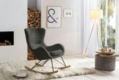 SalesFever Schaukelstuhl | Bezug Teddyfell | Kufen Massiv-Holz | Gestell Metall Schwarz | B 75 X T 102 X H 106 Cm | Grau -SalesFever d1464dc9 5ca3 46f2 be12 82ee218ee3fa