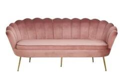 SalesFever Muschel-Sofa | 3-Sitzer | Bezug Samt-Stoff Rose | Gestell Metall Goldfarben | B 180 X T 54 X H 78 Cm