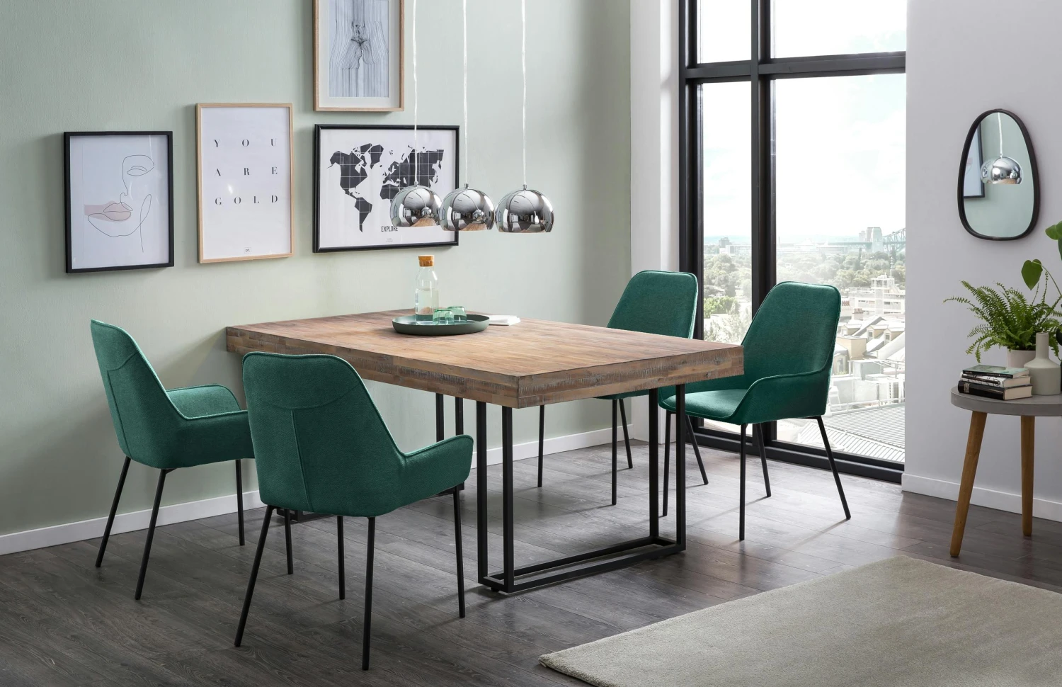 SalesFever Essgruppe 5-tlg. | 180 X 100 Cm | Tischplatte Akazie 100 Mm | Gestell Metall | 4x Stühle Strukturstoff | Dunkelgrau – Schwarz 5 SalesFever Essgruppe 5-tlg. | 180 X 100 Cm | Tischplatte Akazie 100 Mm | Gestell Metall | 4x Stühle Strukturstoff | Dunkelgrau – Schwarz – Bild 3