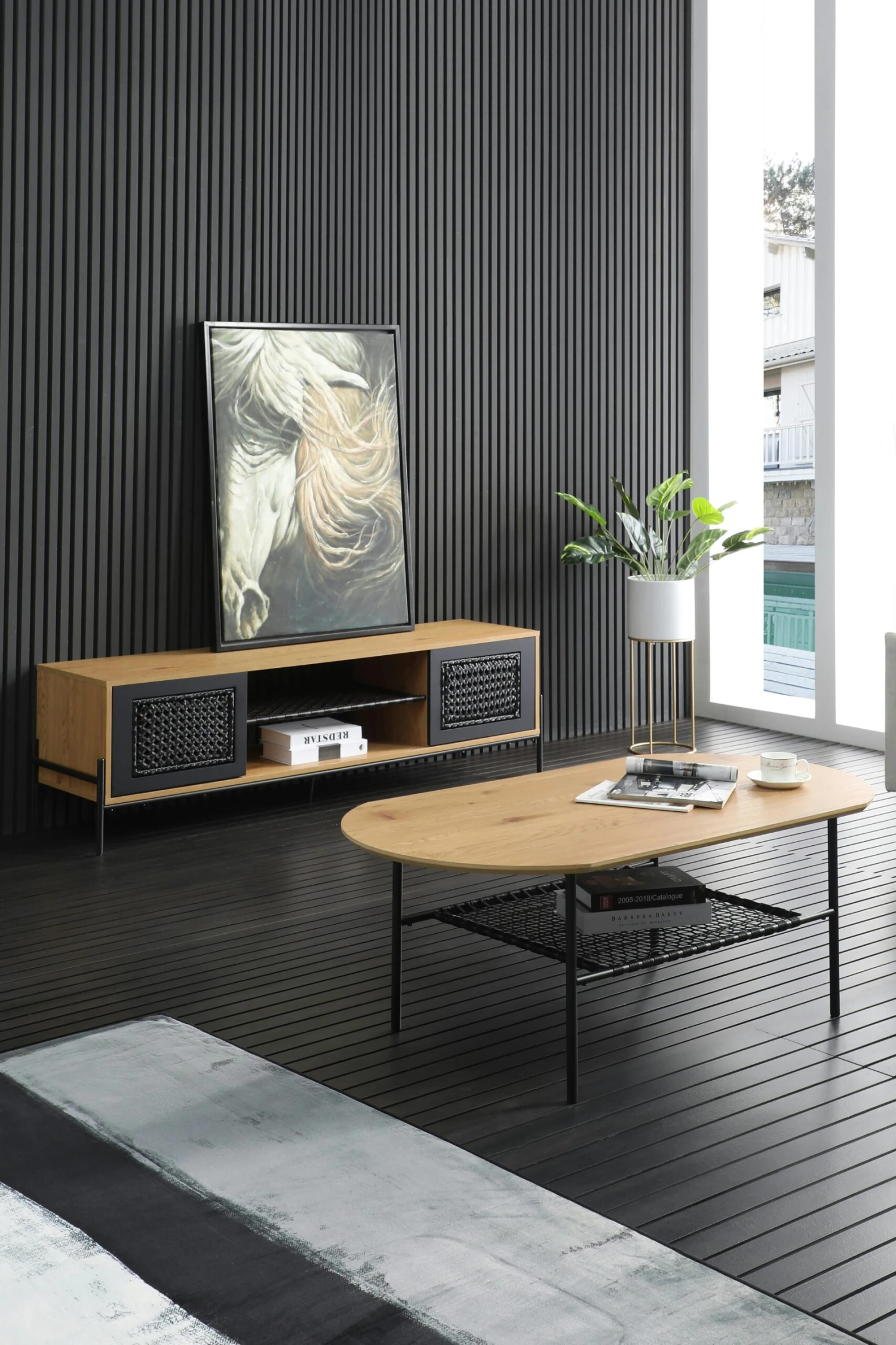 SalesFever Bücher-Regal Mit Polyrattan | 4 Ablageböden | MDF Natur | Gestell Metall | B 110 X T 34 X H 129 Cm | Natur-schwarz 4 SalesFever Bücher-Regal Mit Polyrattan | 4 Ablageböden | MDF Natur | Gestell Metall | B 110 X T 34 X H 129 Cm | Natur-schwarz – Bild 2