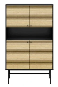 SalesFever Highboard | 4 Türen, 1 Offenes Fach | MDF Eiche Echtholzfurnier | Gestell Metall | B 100 X T 40 X H 155 Cm | Schwarz-eiche -SalesFever d8068474 9967 471d 8c17 88a188ae755e