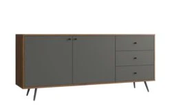 SalesFever Sideboard Mit 2 Türen, 3 Schubladen | MDF | Füße Metall | B 176 X T 39,6 X H 76 Cm | Grau-walnuss -SalesFever d82bae8c 0407 415a b385 3946aad0505a