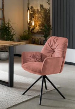 SalesFever Armlehnstuhl Mit 360 Grad Drehfunktion | Bezug Vintage Samtvelours | Gestell Metall | B 61 X T 59 X H 90 Cm | Rose-schwarz