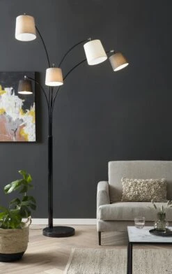 SalesFever Bogenlampe | 5-flammig | Mit Beweglichen Armen Und Schirmen | Schirme Stoff | Gestell Metall | Beige-Braun-Schwarz -SalesFever dc976026 d56f 4e47 bc34 917b1591356e