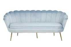 SalesFever Muschel-Sofa | 3-Sitzer | Bezug Samt-Stoff Hellgrau | Gestell Metall Goldfarben | B 180 X T 54 X H 78 Cm