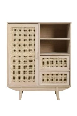 SalesFever Sideboard Mit Rattan Front | 2 Schubladen, 1 Tür, 2 Offene Fächer | Korpus MDF | Beine Paulownie Holz | B 70 X T 36 X H 85 Cm | Natur -SalesFever e11ac8a2 3d8f 4b40 a0db af08013b606e